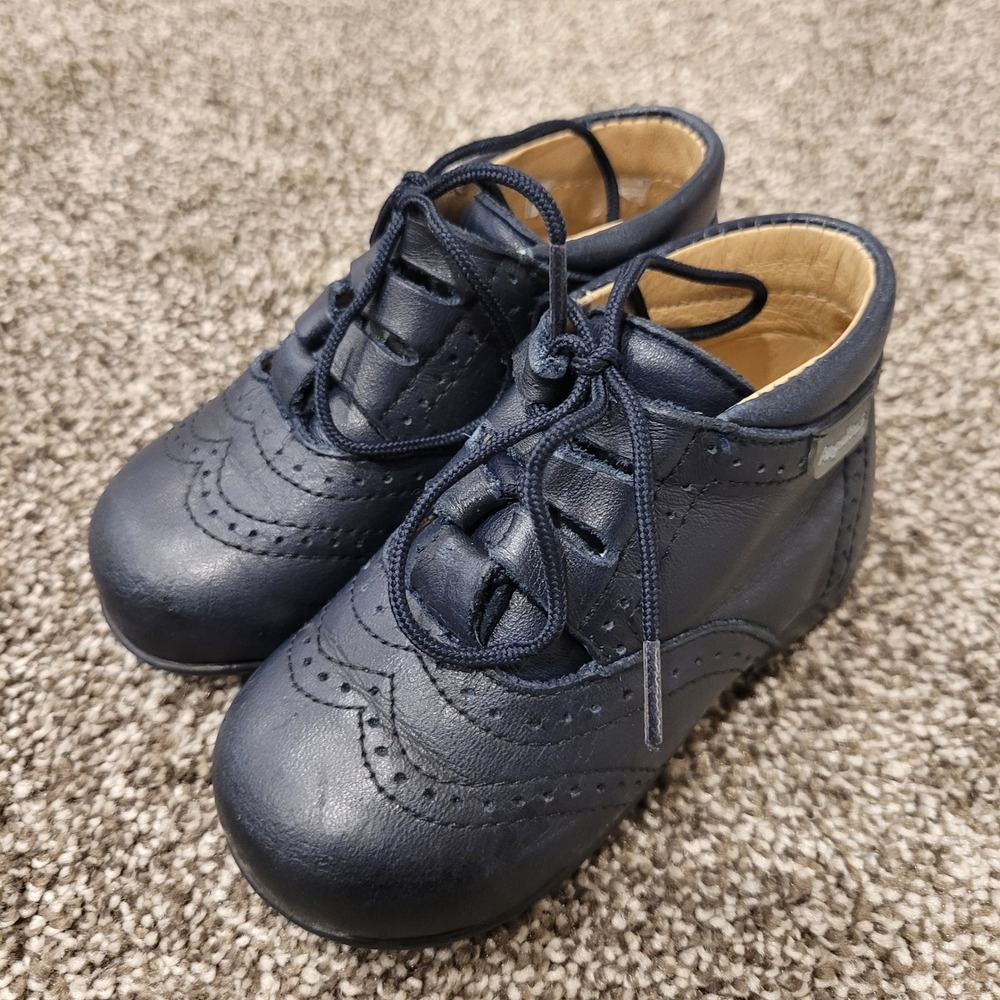Angelitos Baby Boys Navy Blue Leather Oxford Dress Shoes Size 20 Made in Spain